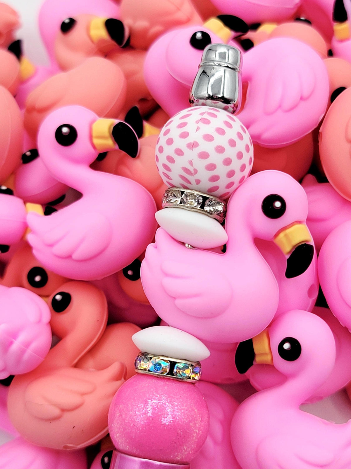 Pink Flamingo 3D Focal Silicone Bead , Flamingo Animal Bead for DIY Pens, Jewelry, Keychains And Crafts, Flamingo Charm Beads (Set of 2)