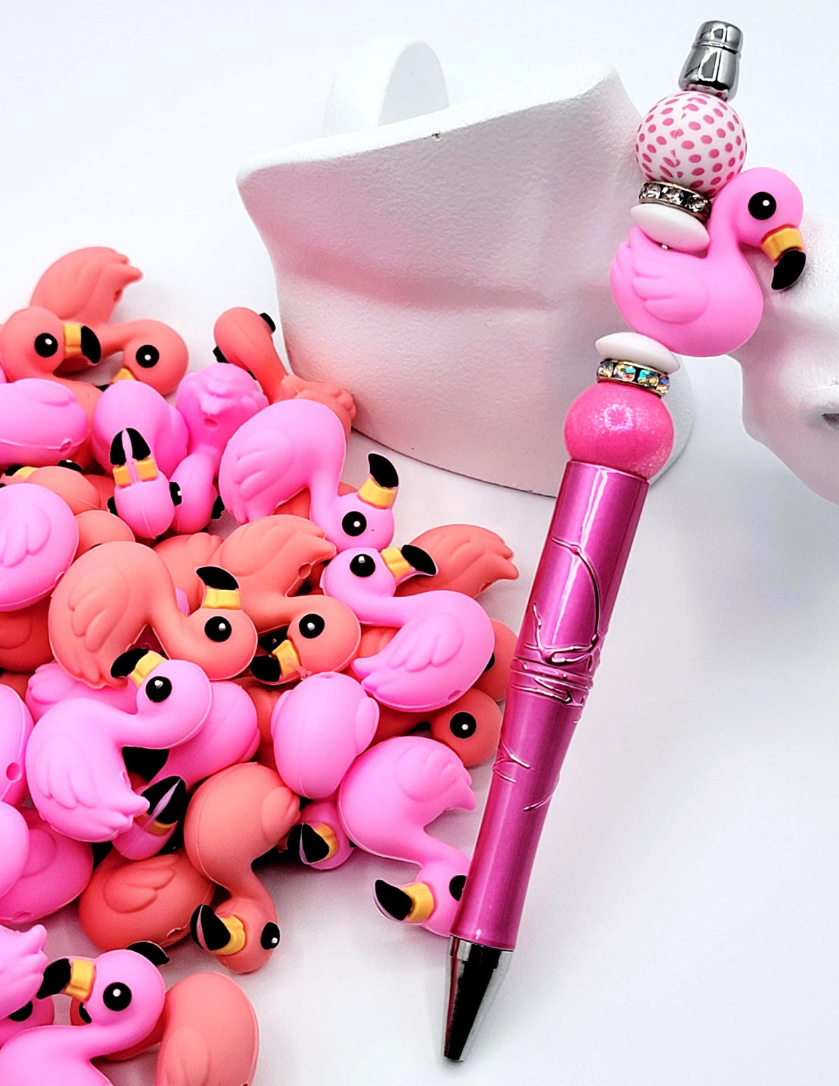 Pink Flamingo 3D Focal Silicone Bead , Flamingo Animal Bead for DIY Pens, Jewelry, Keychains And Crafts, Flamingo Charm Beads (Set of 2)
