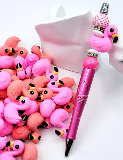 Pink Flamingo 3D Focal Silicone Bead , Flamingo Animal Bead for DIY Pens, Jewelry, Keychains And Crafts, Flamingo Charm Beads (Set of 2)