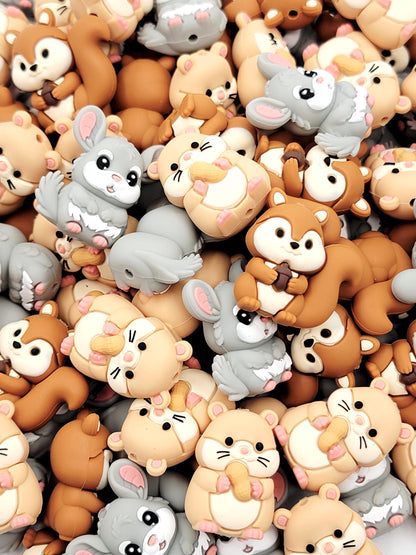 Woodland Forest Animal Focal Beads , Squirrel, Hamster & Chinchilla Silicone Beads for DIY Pens, Jewelry and Crafts (Set of 2)