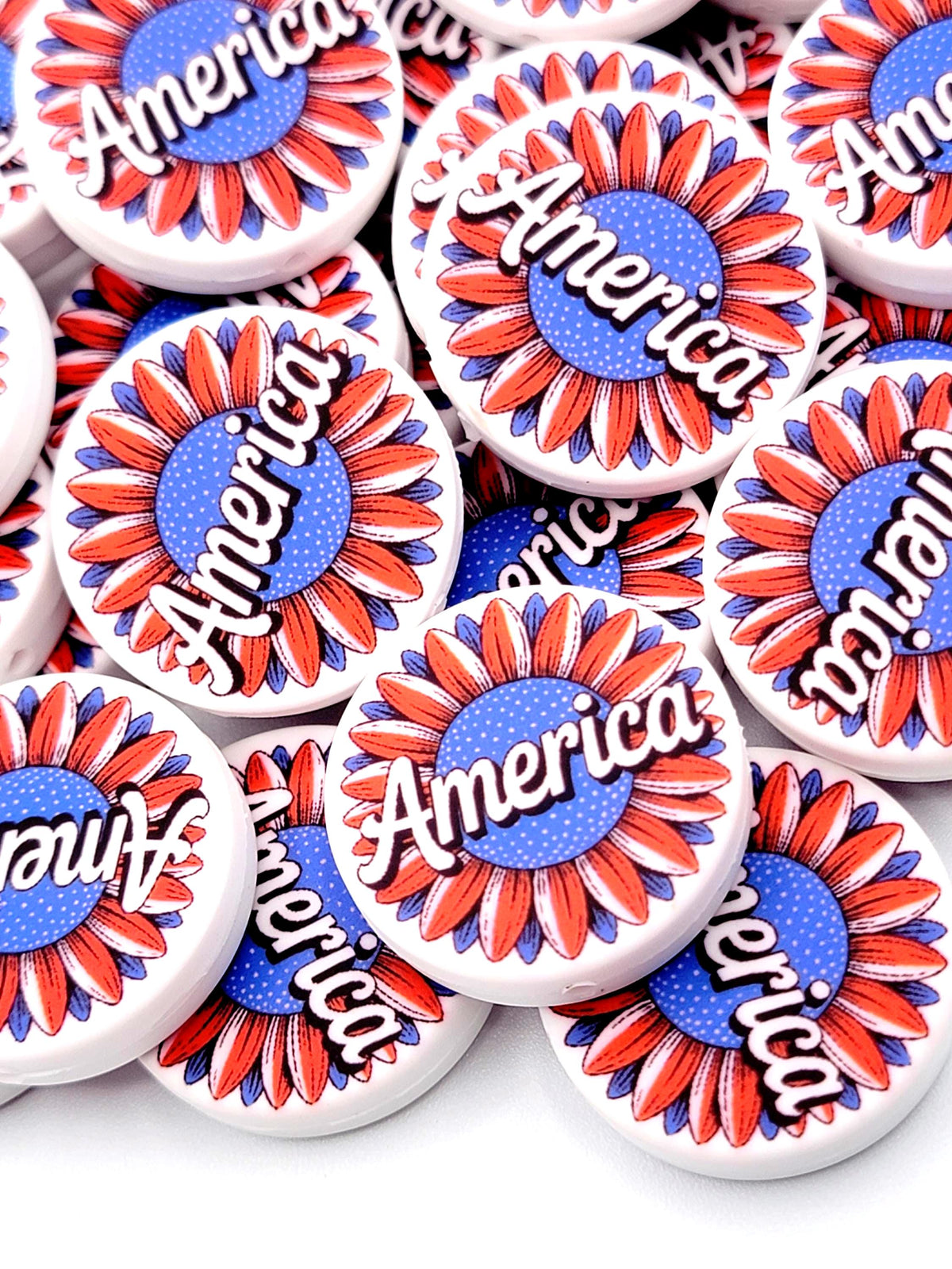 Patriotic Sunflower Focal Bead, USA Silicone Pen Bead, Fourth of July Patriotic Bead, American Wristlet and Keychain Craft Bead - (Set of 2)