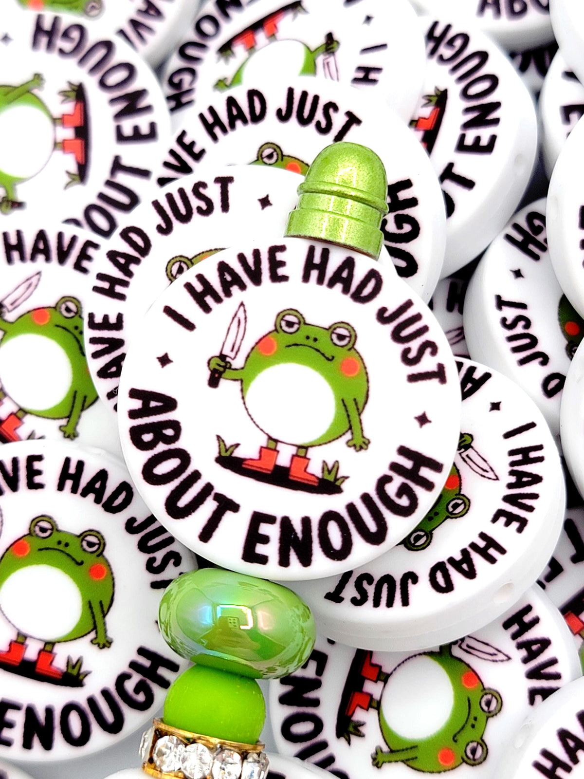 Funny Frog Focal Bead, I Have Had Enough Killer Frog Pen Bead, Sassy Sarcastic Silicone Bead, Beadable Pen And Bag Charm - (Set of 2)