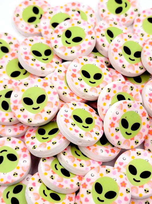 Retro Alien Rainbow Focal Bead, Colorful Alien Head Silicone Pen Bead, Chunky Bag Beads, Beadable Pen Keychain Craft Bead - (Set of 2)