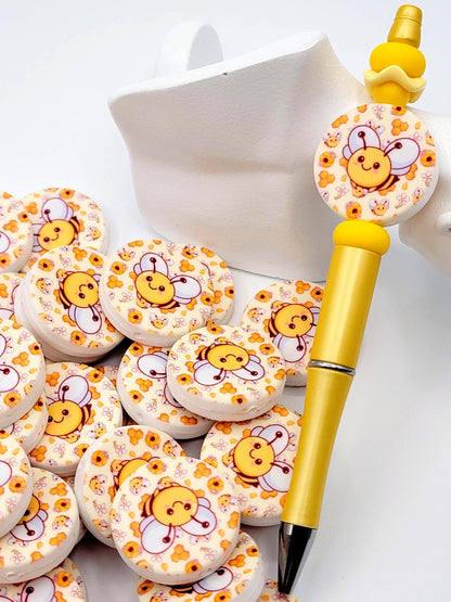 Bumble Bee Beehive Focal Bead, Bee Silicone Pen Bead, Honey Bee Animal Bead, Bee Wristlet Bead, Chunky Keychain Craft Bead - (Set of 2)