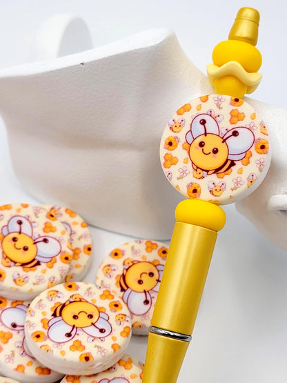 Bumble Bee Beehive Focal Bead, Bee Silicone Pen Bead, Honey Bee Animal Bead, Bee Wristlet Bead, Chunky Keychain Craft Bead - (Set of 2)
