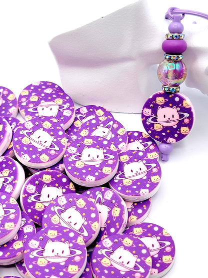 Space Cat Silicone Focal Bead, Funny Cat Lover Pen Bead, Cat Lady Astronaut Bead, Cute Galaxy Cat Keychain Wristlet Craft Bead - (Set of 2)