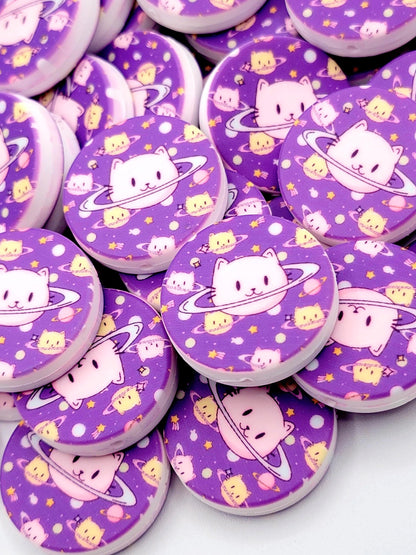 Space Cat Silicone Focal Bead, Funny Cat Lover Pen Bead, Cat Lady Astronaut Bead, Cute Galaxy Cat Keychain Wristlet Craft Bead - (Set of 2)