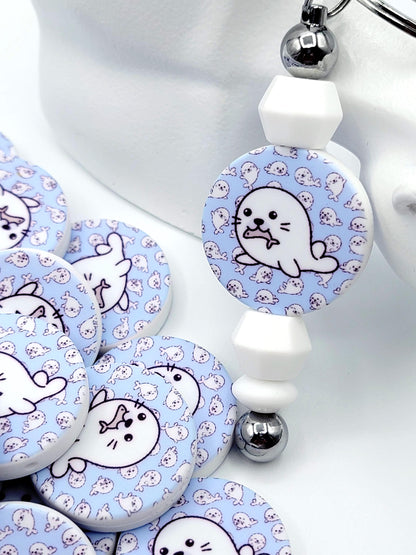 Seal With Fish Silicone Focal Bead, Cute Seal Pen Bead, Ocean Animal Focal Bead, Bracelet Keychain Lanyard Bead, DIY Craft Bead - (Set of 2)