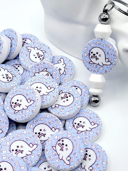 Seal With Fish Silicone Focal Bead, Cute Seal Pen Bead, Ocean Animal Focal Bead, Bracelet Keychain Lanyard Bead, DIY Craft Bead - (Set of 2)