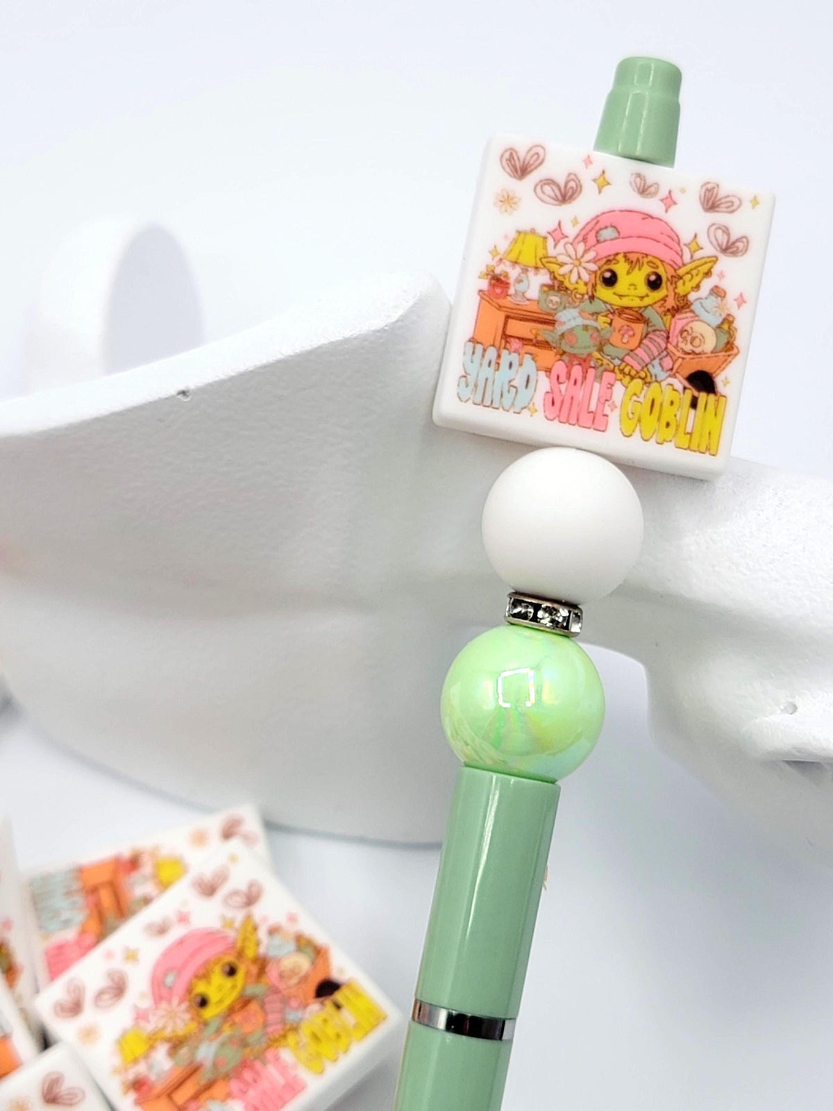 Yard Sale Goblin Focal Bead, Funny Thrifting Pen Bead, Thrift Lover Gift, Silicone Hobby Bead, Keychain Wristlet Craft Bead - (Set of 2)