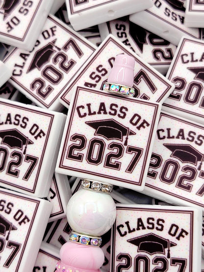 Class of 2027 Graduation Focal Bead, Cap And Gown Silicone Pen Bead, Senior Mom Gift, Class of 2027 DIY Graduation Craft Bead - (Set of 2)