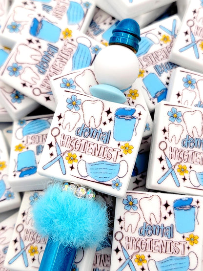 Dental Hygienist Focal Bead, Blue Dental Pen Bead, Dental Hygienist Keychain Bead, Dental Squad Gift, Dentist Office Craft Bead - (Set of 2)