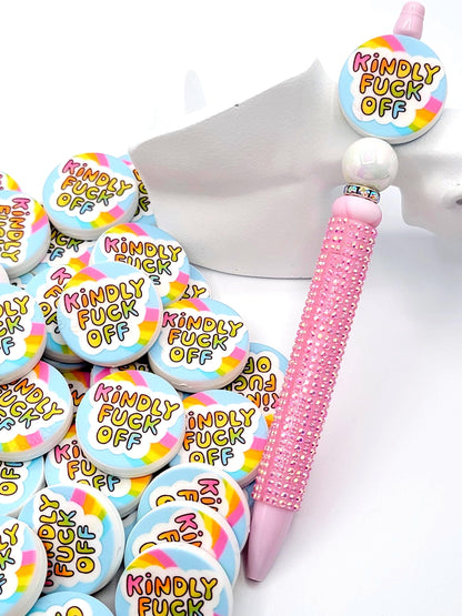 Kindly Fuck Off Rainbow Sky Focal Pen Bead, Adult Humor Silicone Bead,Sarcastic Introvert Pen Bead, Antisocial Keychain Craft Bead - (Set of 2)