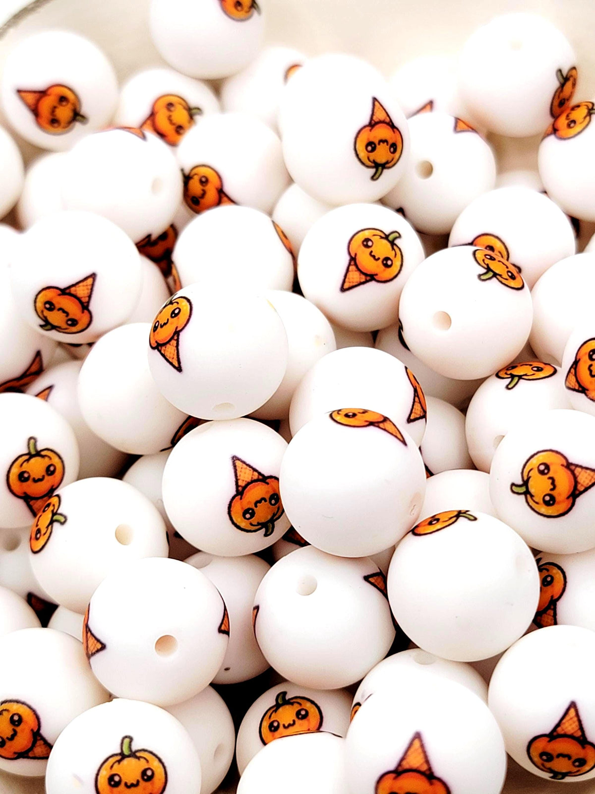 15mm Pumpkin Ice Cream Cone Silicone Round Beads, Halloween Fall Beads, Cute Pumpkin Beads for Pens, Keychains & Crafts