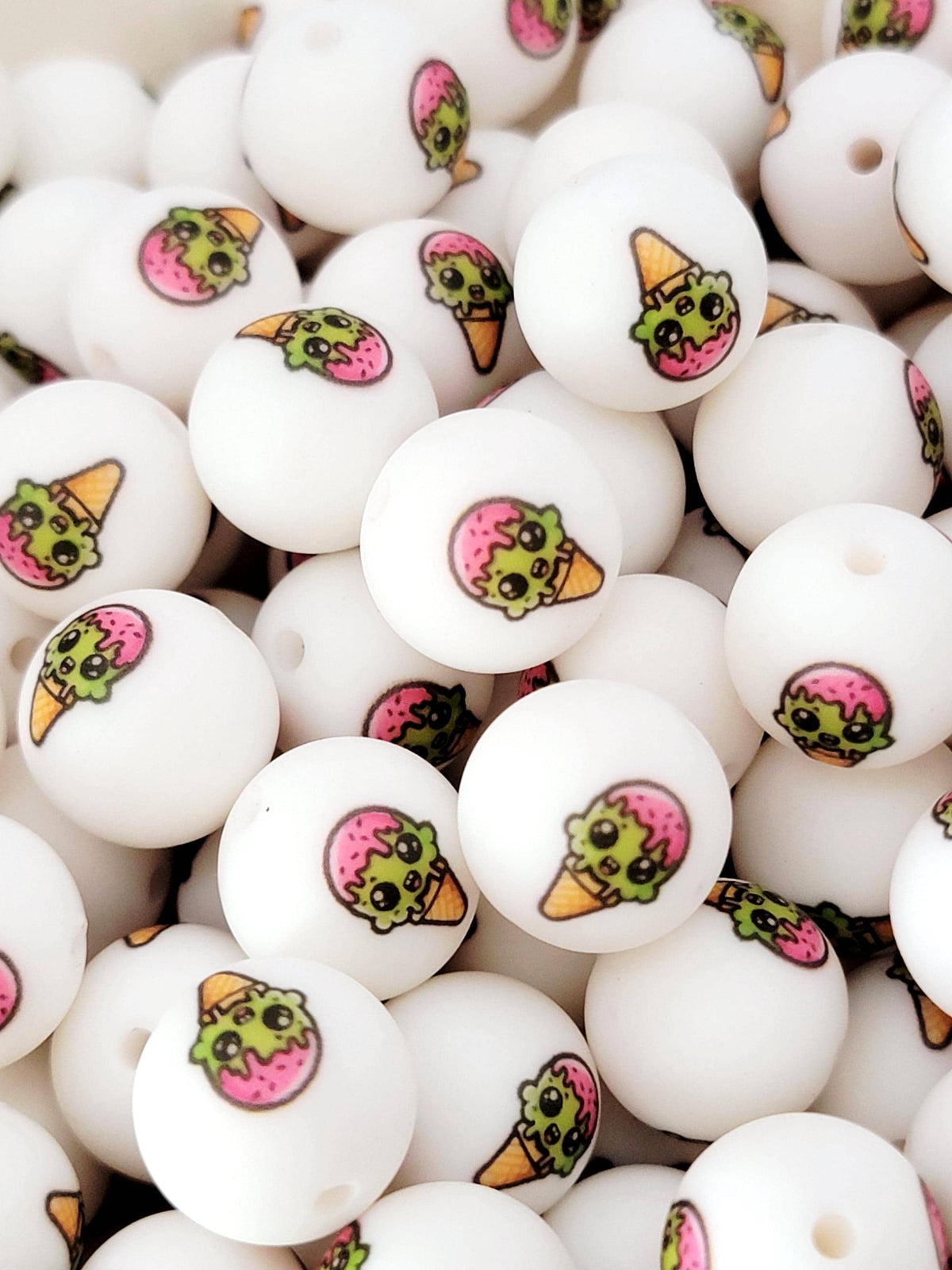 15mm Zombie Monster Ice Cream Cone Silicone Round Beads, Halloween Beads, Cute Monster Beads for Pens, Keychains and Crafts
