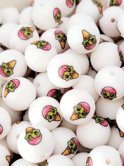 15mm Zombie Monster Ice Cream Cone Silicone Round Beads, Halloween Beads, Cute Monster Beads for Pens, Keychains and Crafts