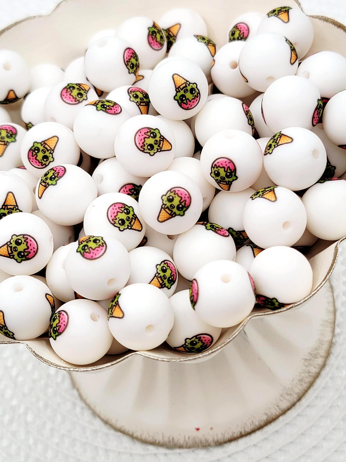 15mm Zombie Monster Ice Cream Cone Silicone Round Beads, Halloween Beads, Cute Monster Beads for Pens, Keychains and Crafts