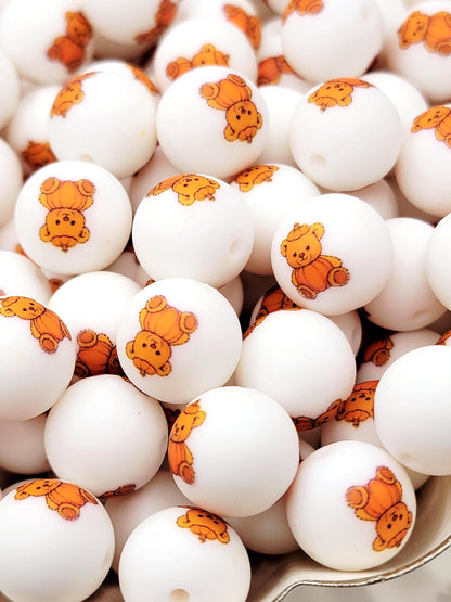 15mm Pumpkin Bear Silicone Round Beads, Halloween Fall Beads, Cute Pumpkin Beads for Pens, Keychains and Thanksgiving Crafts