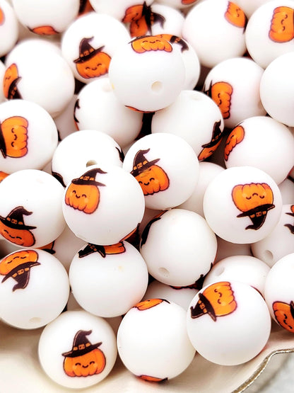 15mm Pumpkin Witch Silicone Round Beads, Halloween Beads, Cute Pumpkin Witch Beads for Pens, Keychains and Crafts