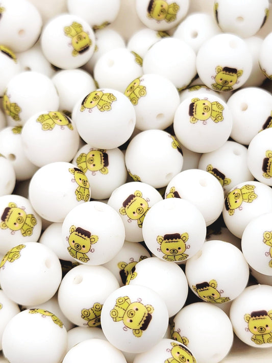 15mm Frankie Monster Silicone Round Beads, Halloween Green Monster Beads, Cute Spooky Monster Beads for Pens and Keychains