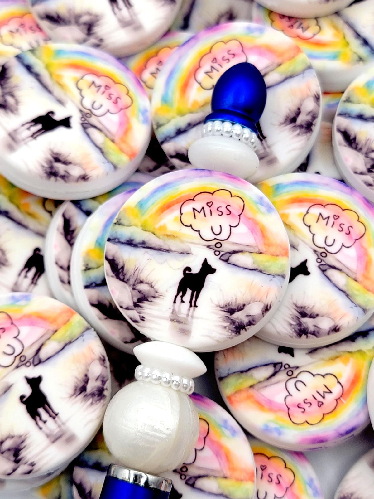 Dog Memorial Focal Bead Round, Rainbow Bridge Dog Pen Bead, Silicone Focal Bead, Heaven Focal Bead, Pen Craft Bead, Dog Pen Focals - (Set of 2)