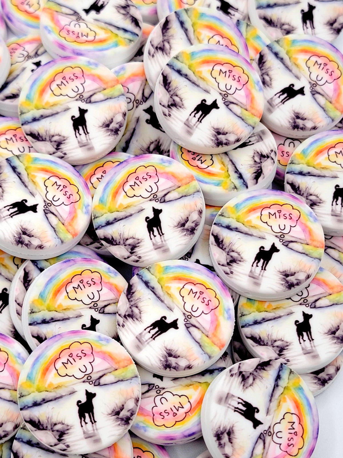 Dog Memorial Focal Bead Round, Rainbow Bridge Dog Pen Bead, Silicone Focal Bead, Heaven Focal Bead, Pen Craft Bead, Dog Pen Focals - (Set of 2)