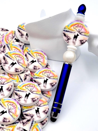 Dog Memorial Focal Bead Round, Rainbow Bridge Dog Pen Bead, Silicone Focal Bead, Heaven Focal Bead, Pen Craft Bead, Dog Pen Focals - (Set of 2)