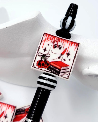 Horror Romance Ghost Focal Bead, Dark Romance Book Lover Silicone Pen Beads, Reader Bookish Wristlet Keychain Beads, Chunky Beads - (Set of 2)