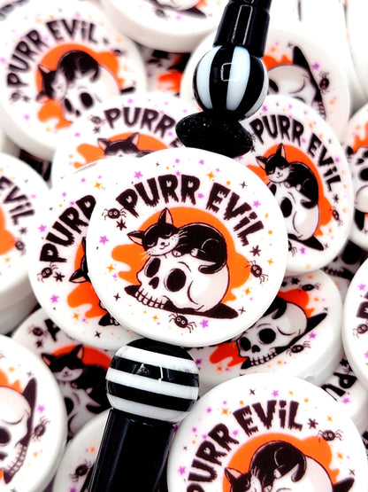 Purr Evil Cat Halloween Focal Bead, Funny Halloween Silicone Pen Bead, Spooky Cat Bead, Wristlet And Keychain Beads, Chunky Beads - (Set of 2)