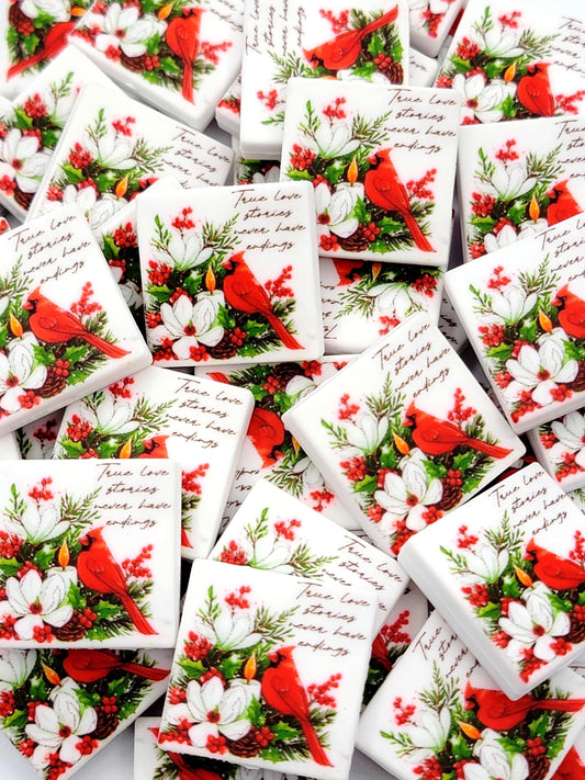 Memorial Loss Cardinal Focal Bead, True Love Stories Never Have Endings Cardinal Silicone Pen Bead, Sympathy Loss Keychain Bead - (Set of 2)