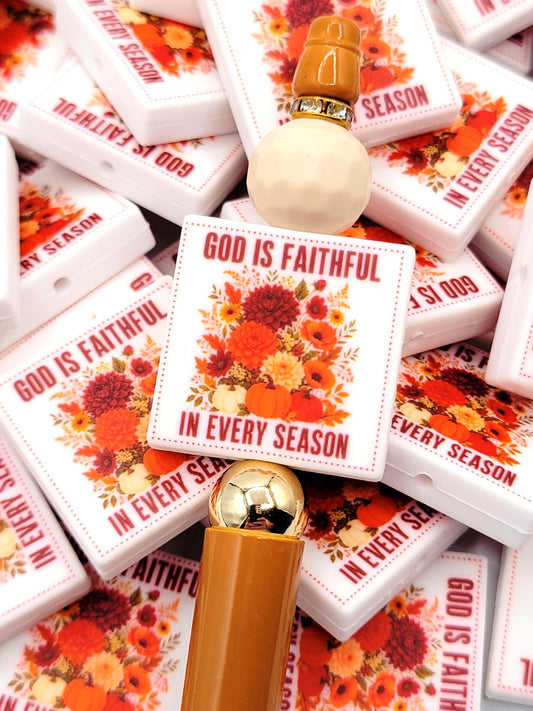 God Is Faithful In Every Season Focal Bead, Christian Silicone Pen Bead, Bible Verse Faith Bead, Jesus Religious Craft Bead - (Set of 2)