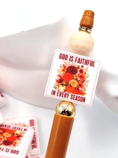 God Is Faithful In Every Season Focal Bead, Christian Silicone Pen Bead, Bible Verse Faith Bead, Jesus Religious Craft Bead - (Set of 2)