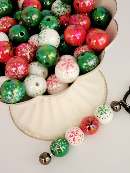 16mm Snowflake Christmas Acrylic Beads (Set of 10) - Mixed Holiday Beads for DIY Jewelry, Bracelets, Keychains and Crafts