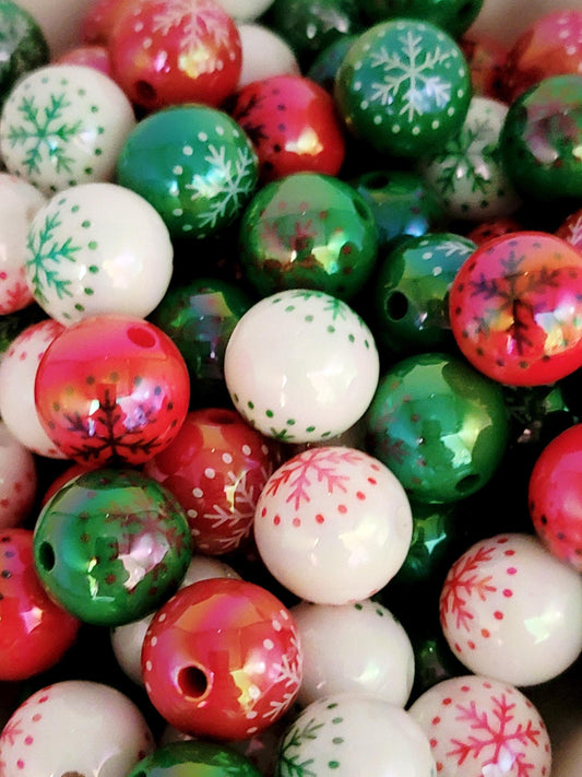 16mm Snowflake Christmas Acrylic Beads (Set of 10) - Mixed Holiday Beads for DIY Jewelry, Bracelets, Keychains and Crafts