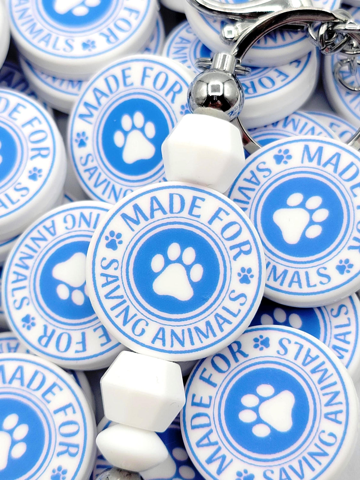 Made for Saving Animals Silicone Focal Bead, Blue With Paw Print Dog Rescue & Animal Lover DIY Craft Bead (Set of 2)