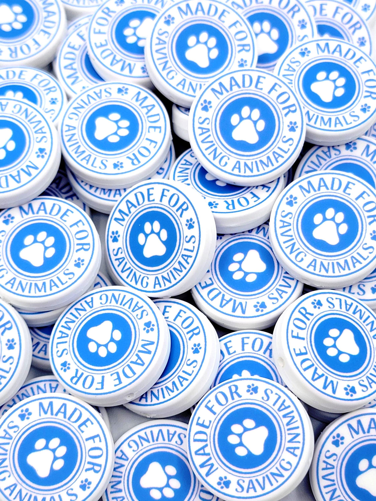 Made for Saving Animals Silicone Focal Bead, Blue With Paw Print Dog Rescue & Animal Lover DIY Craft Bead (Set of 2)