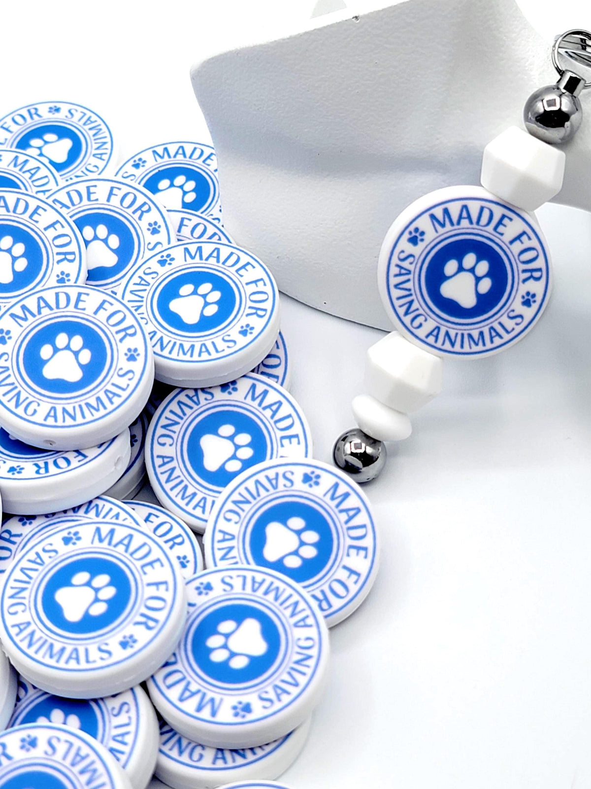 Made for Saving Animals Silicone Focal Bead, Blue With Paw Print Dog Rescue & Animal Lover DIY Craft Bead (Set of 2)