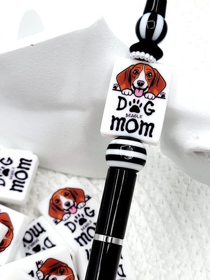 Beagle Dog Mom Silicone Focal Bead , Beagle Dog Lover Pen Beads, Dog Mom Pen Beads, Dog Lover Craft Bead Pocket Dog Design (Set of 2)