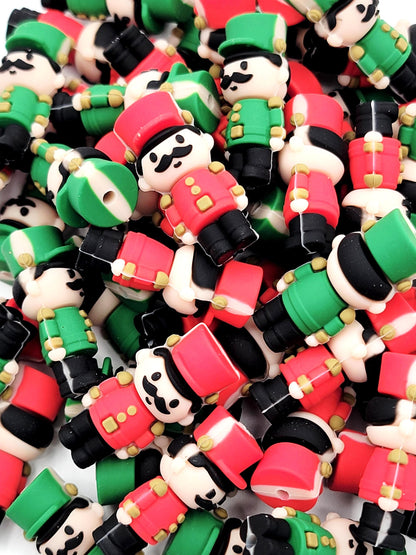 Toy Soldier Silicone Focal Bead , Christmas Pen Bead, Cute Holiday Keychain Bead, Red or Green Soldier for DIY Crafts & Jewelry (Set of 2)