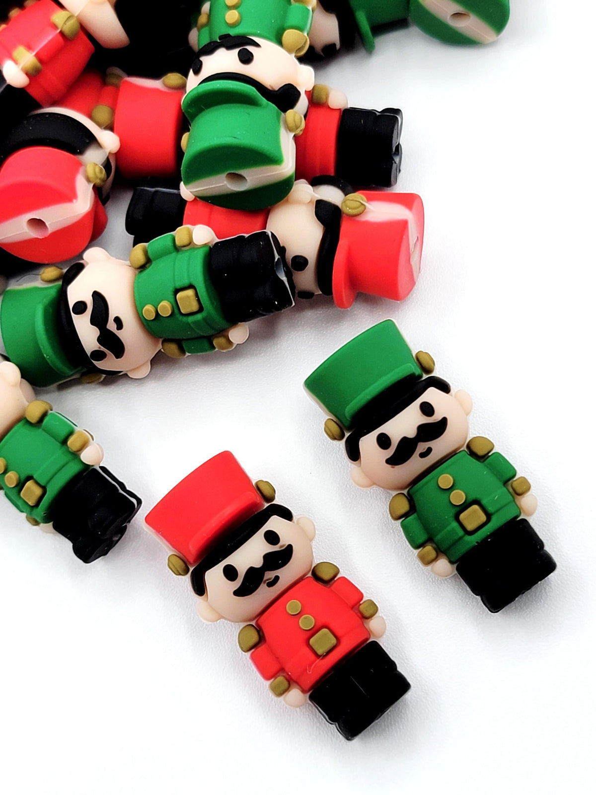 Toy Soldier Silicone Focal Bead , Christmas Pen Bead, Cute Holiday Keychain Bead, Red or Green Soldier for DIY Crafts & Jewelry (Set of 2)