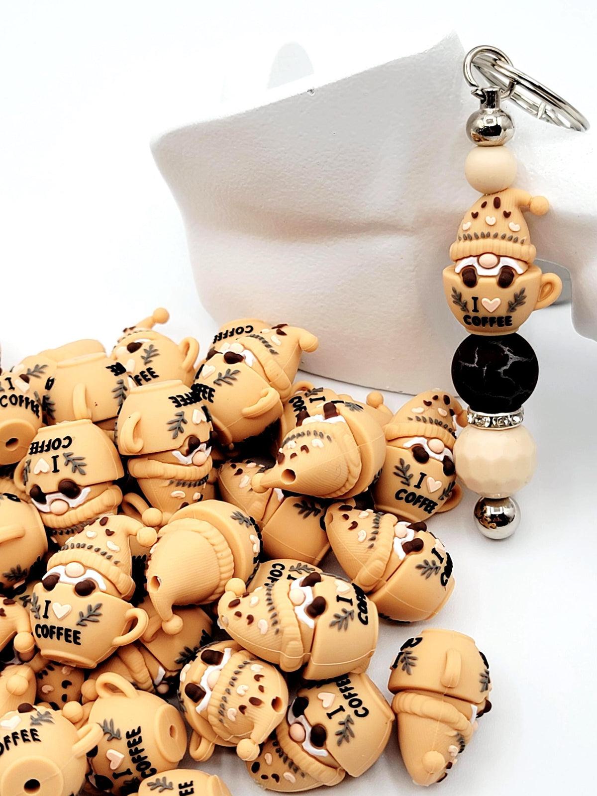 3D Gnome in I Love Coffee Mug Silicone Focal Bead , Coffee Lover Bead for DIY Pens, Keychains and Crafts (Set of 2)