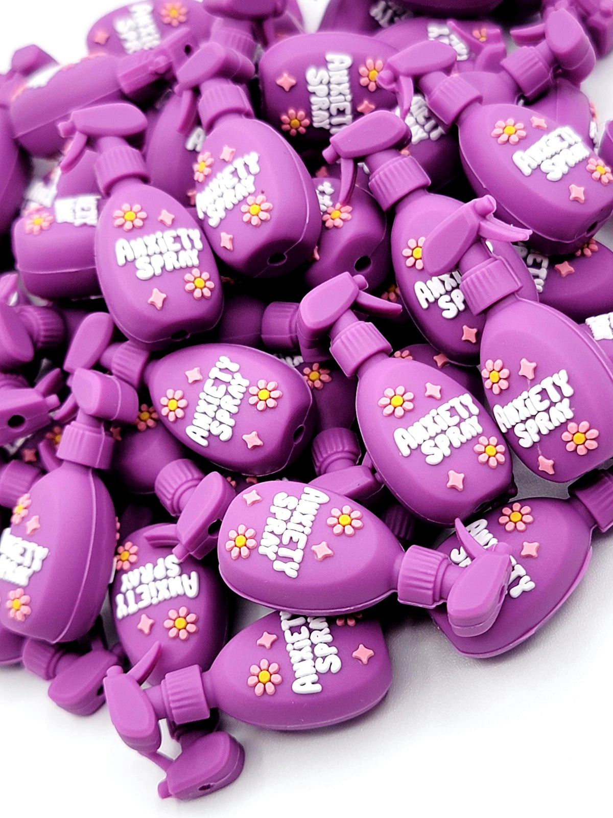 3D Anxiety Spray Shape Silicone Focal Bead , DIY Bead for Keychains, Beaded Pens, Lanyards and Bag Charms, Mental Health Focals (Set of 2)