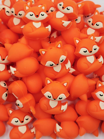 3D Fox Silicone Focal Bead , Orange Sleeping Fox Animal Shape Bead for DIY Pens, Jewelry, Keychains and Crafts, Fox Chunky Charms (Set of 2)