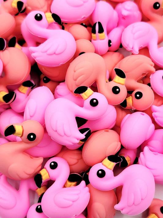 Pink Flamingo 3D Focal Silicone Bead , Flamingo Animal Bead for DIY Pens, Jewelry, Keychains And Crafts, Flamingo Charm Beads (Set of 2)