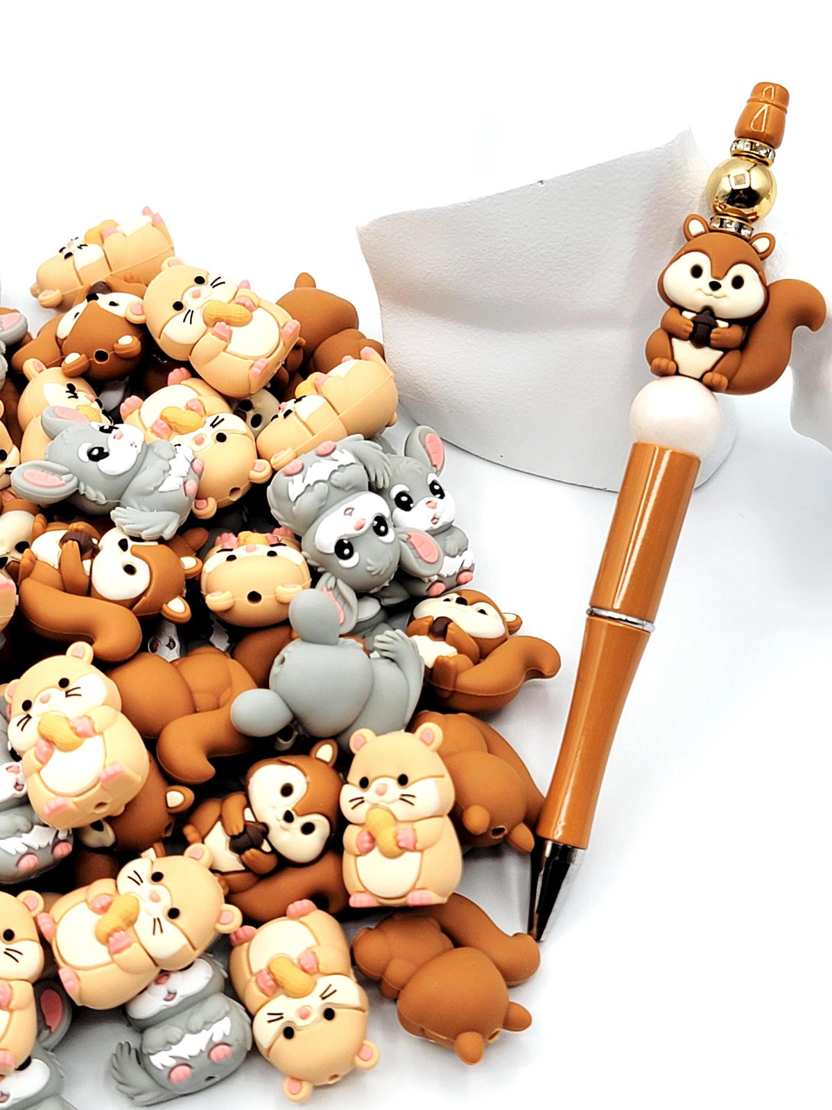 Woodland Forest Animal Focal Beads , Squirrel, Hamster & Chinchilla Silicone Beads for DIY Pens, Jewelry and Crafts (Set of 2)
