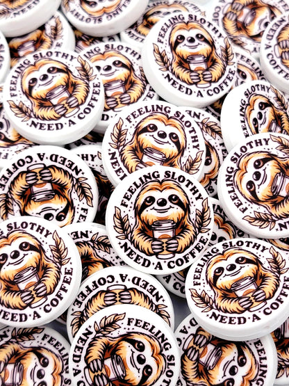Lazy Sloth Needs Coffee Focal Bead, Sloth Lover Gift, Funny Coffee Pen Bead, Snarky Silicone Bead, Keychain Wristlet Craft Bead - (Set of 2)