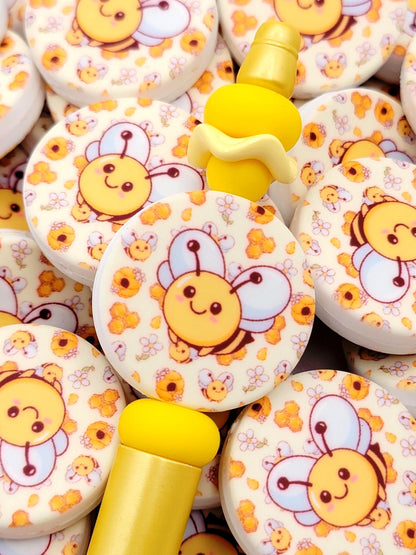 Bumble Bee Beehive Focal Bead, Bee Silicone Pen Bead, Honey Bee Animal Bead, Bee Wristlet Bead, Chunky Keychain Craft Bead - (Set of 2)