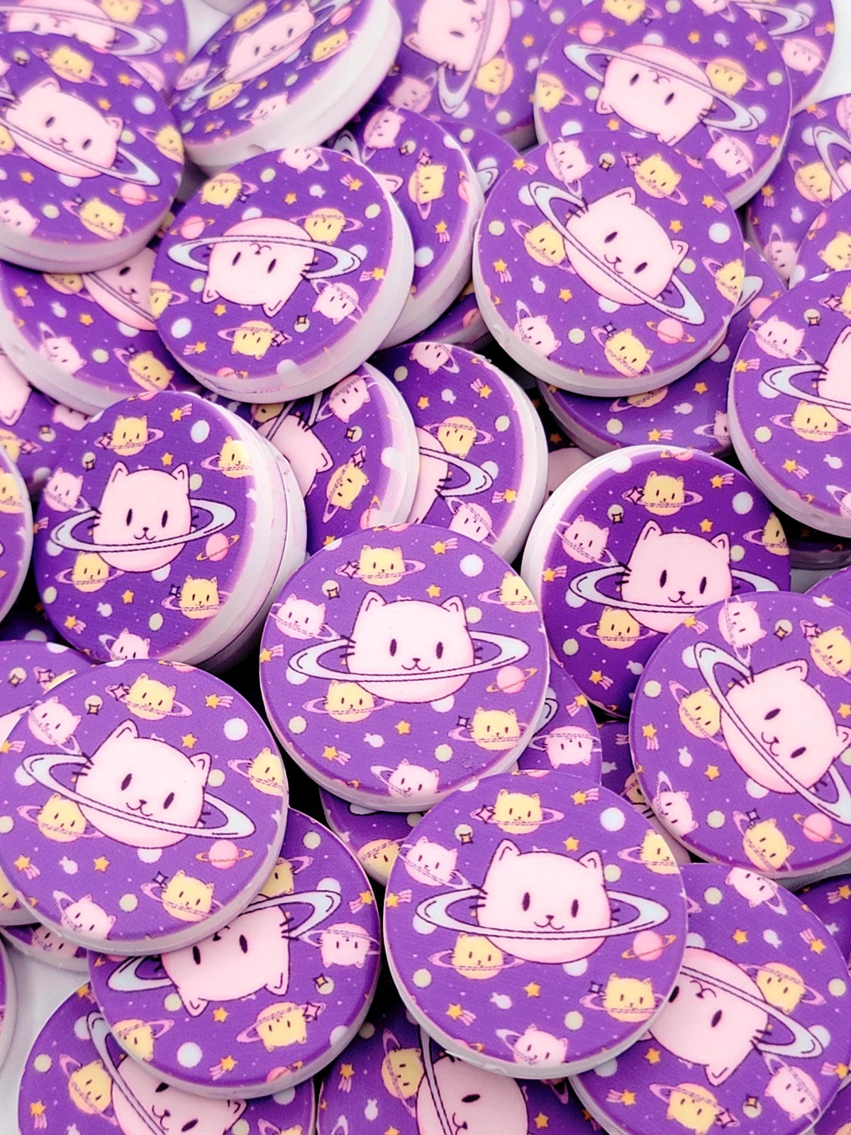 Space Cat Silicone Focal Bead, Funny Cat Lover Pen Bead, Cat Lady Astronaut Bead, Cute Galaxy Cat Keychain Wristlet Craft Bead - (Set of 2)