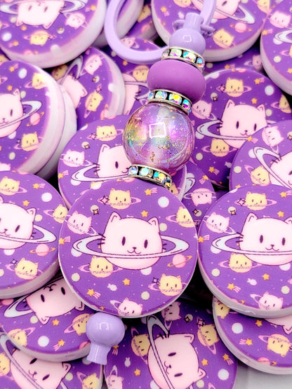 Space Cat Silicone Focal Bead, Funny Cat Lover Pen Bead, Cat Lady Astronaut Bead, Cute Galaxy Cat Keychain Wristlet Craft Bead - (Set of 2)