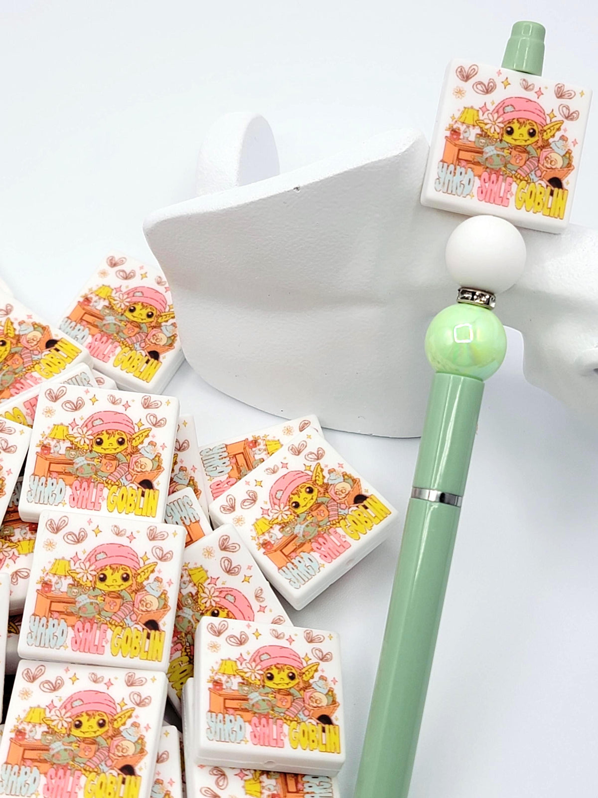 Yard Sale Goblin Focal Bead, Funny Thrifting Pen Bead, Thrift Lover Gift, Silicone Hobby Bead, Keychain Wristlet Craft Bead - (Set of 2)